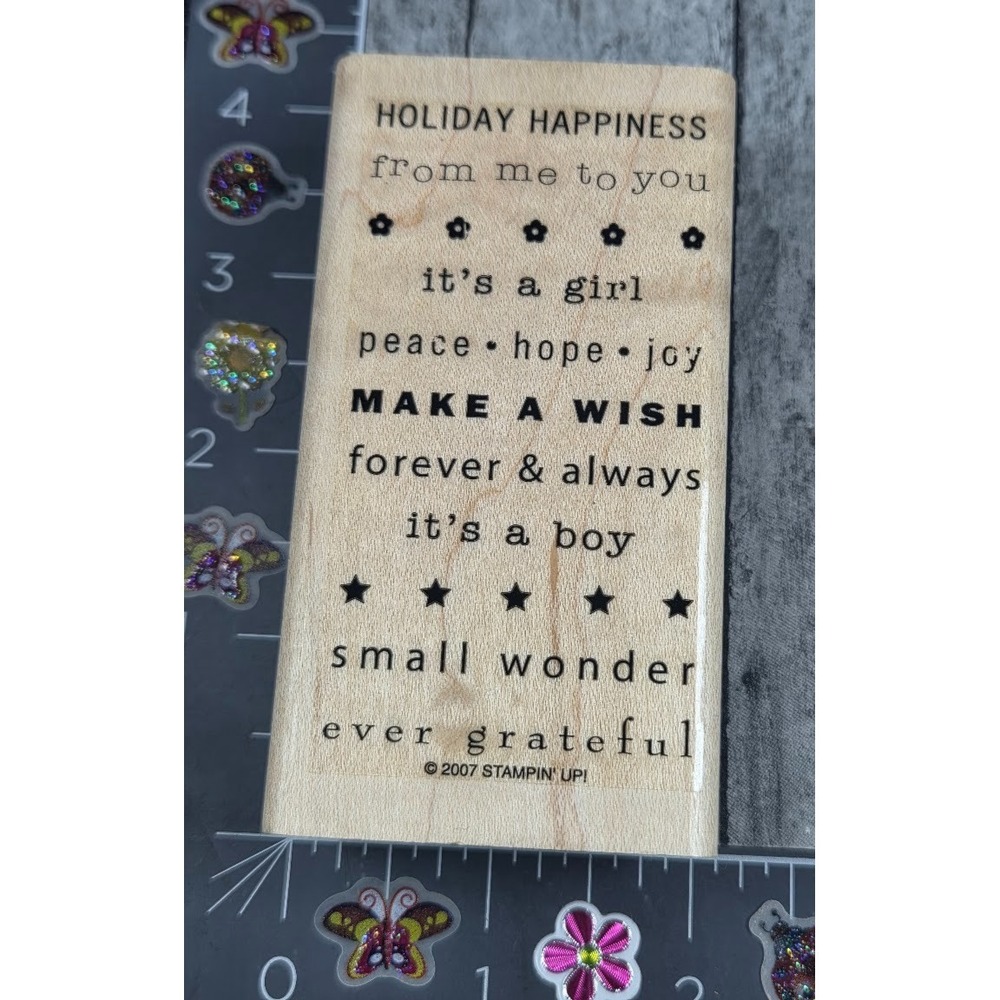 Stampin' Up! Make A Wish Holiday Baby Phrases Greetings Rubber Stamp Wood #S78